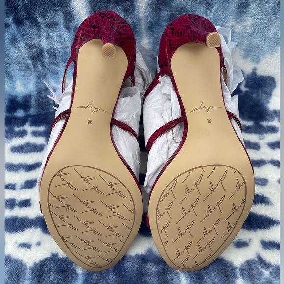 Daya by Zendaya Snakeskin Raspberry Fuchsia Myra Strappy Stiletto Heel Sandal - Picture 6 of 6